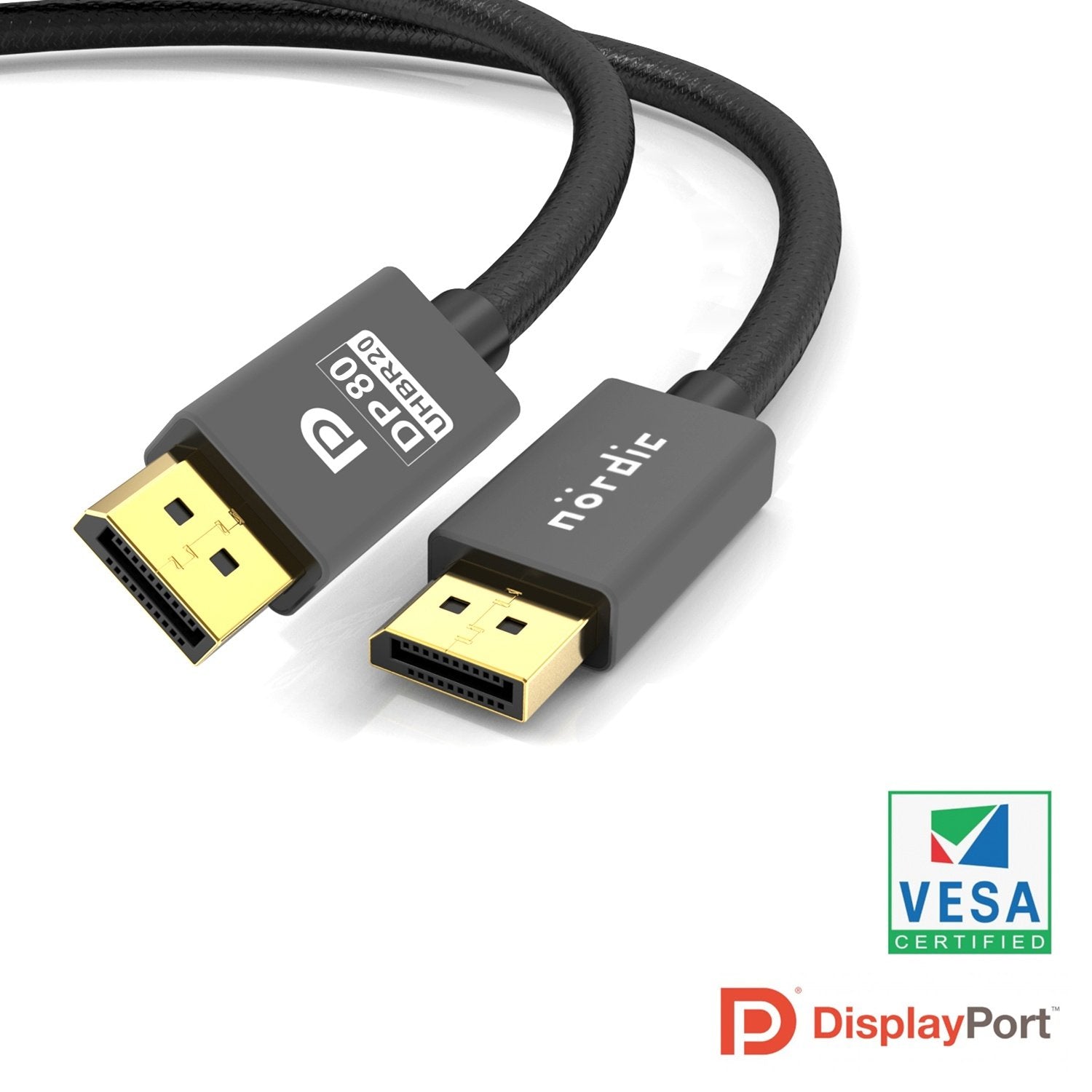 NÖRDIC-SERTIFIOIDUT KAAPELIT 1 m VESA-sertifioitu Displayport 2.1 kaapeli UHBR20 80Gbps 16/10/8K60H 4K165/144Hz DSC1.2a HDR HDCP2.2 FreeSync G-Sync