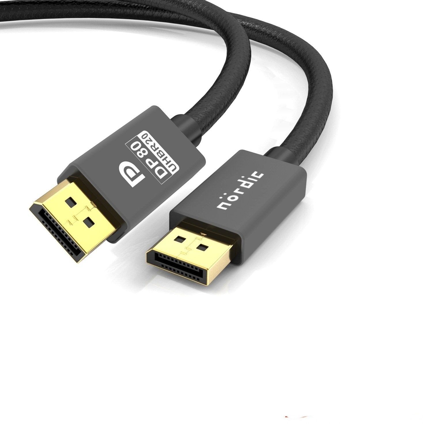 NÖRDIC 3m Displayport 2.1 kaapeli DP80 UHBR20 80Gbps 16/10/8K60H 4K165/144Hz DSC1.2a HDR HDCP2.2 FreeSync G-Sync