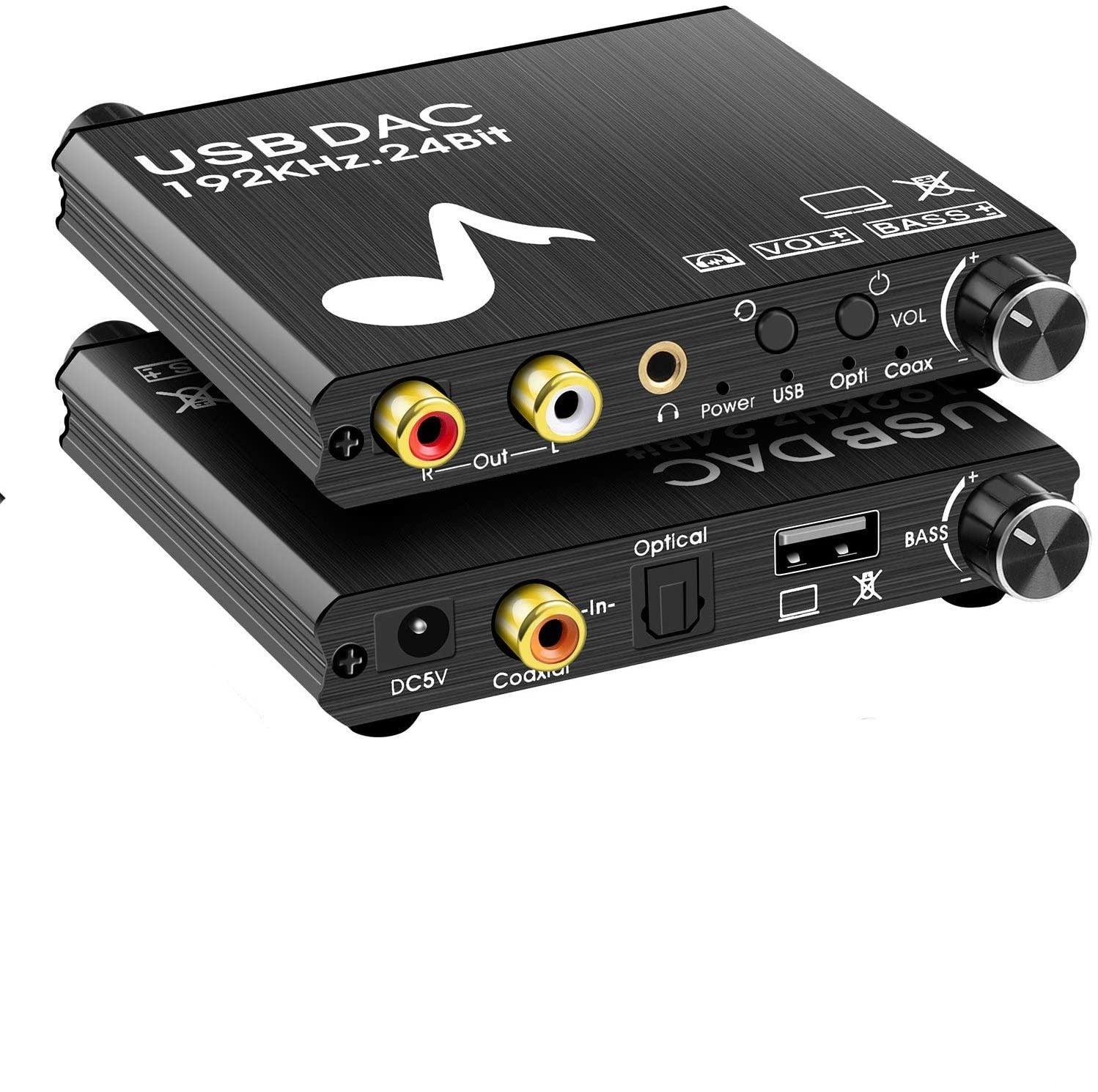 NÖRDIC DAC-muunnin digit. analog. USB jossa basson ja äänenvoimakkuuden säätö digitaalinen SPDIF koaksiaali- ja USB–analoginen L/R ja 35 mm stereo