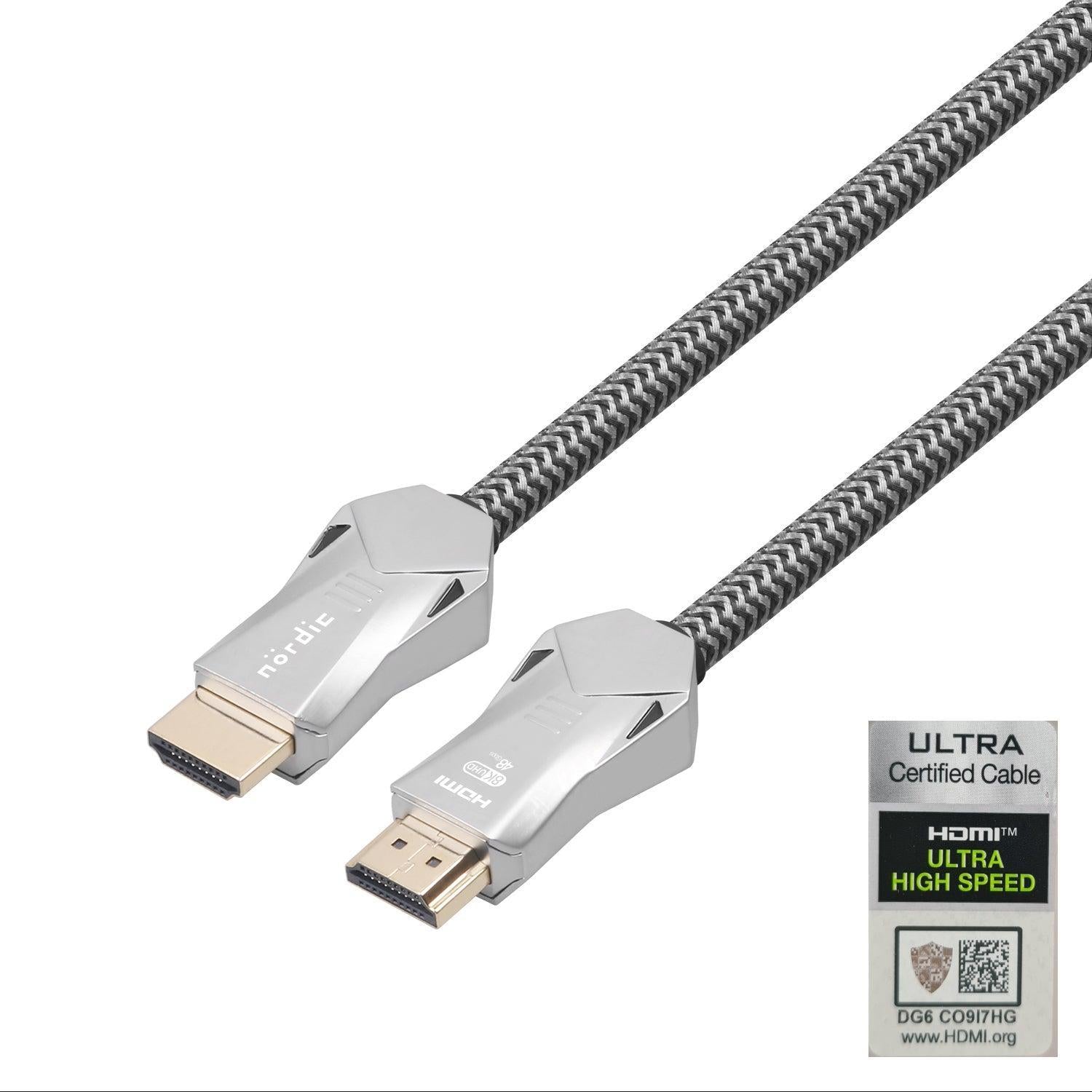 NÖRDIC-SERTIFIOIDUT KAAPELIT 1 m Ultra High Speed HDMI 2.1 8K 60Hz 4K 120Hz 48Gbps Dynamic HDR eARC VRR Nylon punottu kaapeli kullatut liittimet