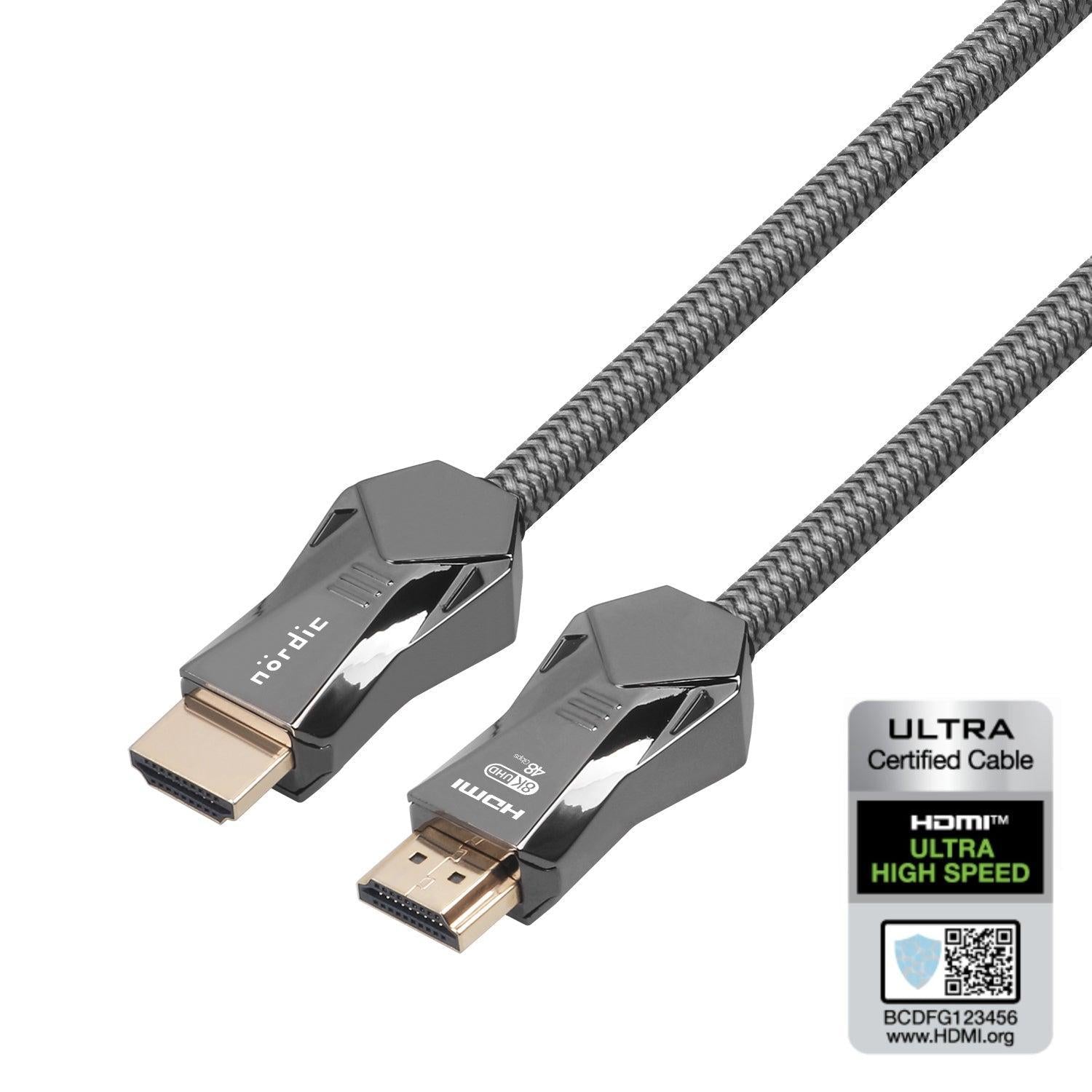 NÖRDIC-SERTIFIOIDUT KAAPELIT 2m Ultra High Speed HDMI 2.1 8K 60Hz 4K 120Hz 48Gbps Dynamic HDR eARC VRR Nylon punottu kaapeli kullattu