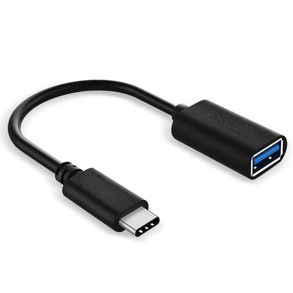 NÖRDIC USB-A OTG–USBC 3.1 Gen 1 -sovitin, alumiinia, 10 cm, musta, USB-C OTG -kaapeli