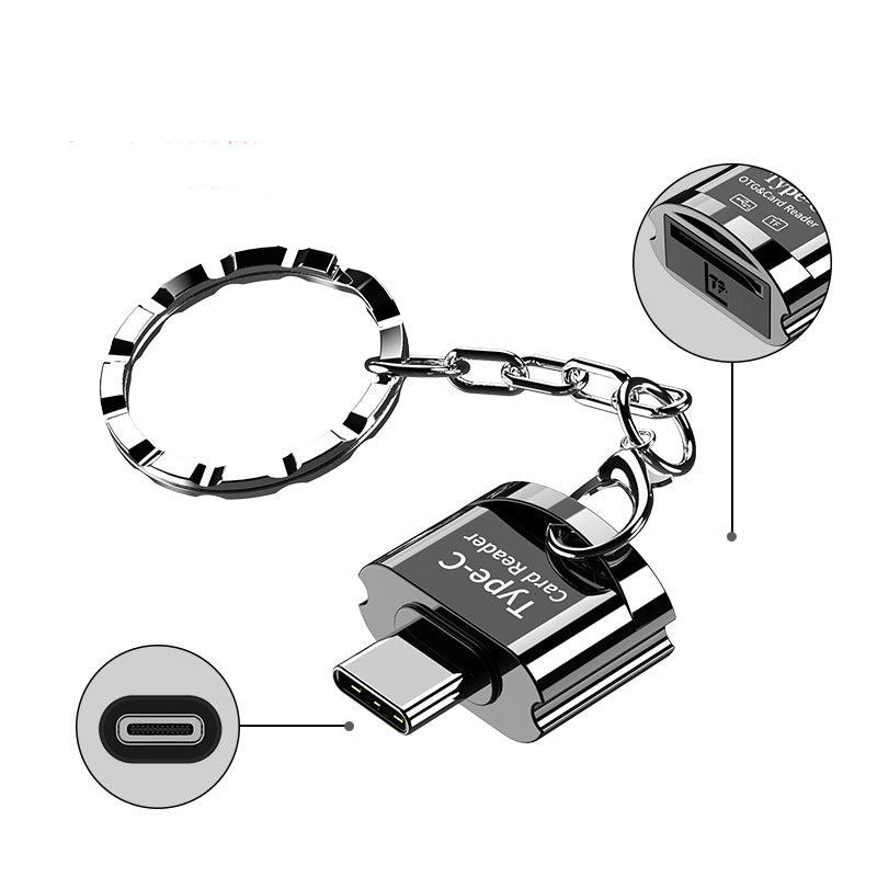 NÖRDIC USB-C 3.1 kortinlukija avaimenperällä 5Gbps TF, MicroSD, Micro SDHC, Micro SDXC 2TB UHS-I harmaa