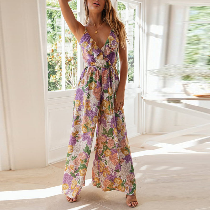 Summer Sleeveless Flower Print Jumpsuit