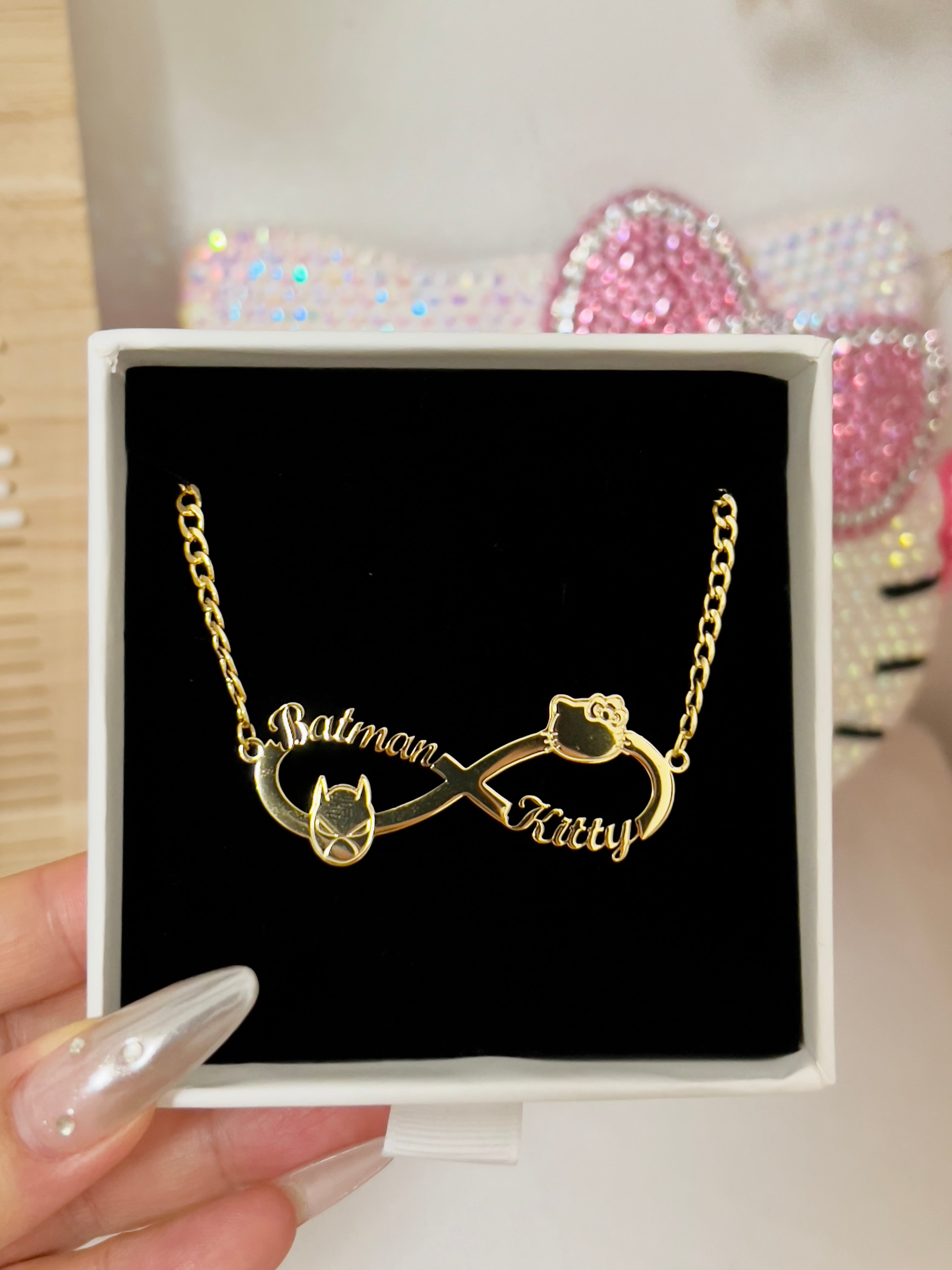 Amazon.com: JOELLE JEWELRY Personalized Gold Infinity Name Necklace Date  Necklace 18K Gold Plated Couple Necklace Wedding Gift Custom Names Memory  Necklace: Clothing, Shoes & Jewelry