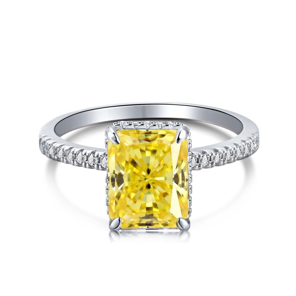 18k White Gold Vintage Halo Engagement Ring 5.13 carat total Fancy  Yellow-VS1 Rectangular Radiant Cut from Tiffany Jones Designs