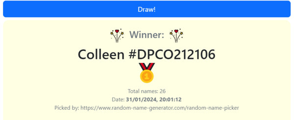 Prize Draw Winner Announced 31 January 2024