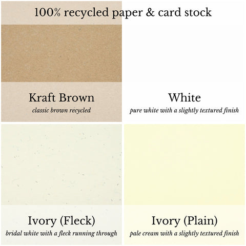 100% recycled cardstock in a choice of 4 colours