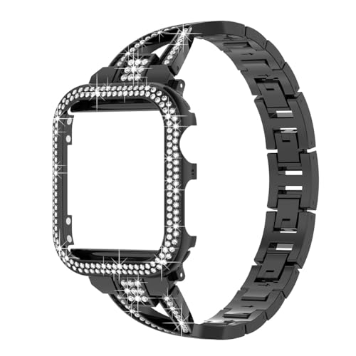 HJINVIGOUR Compatible Apple Watch Diamond Case Protective Cover Bling Rhinestone Crystal Metal Alloy Band Strap Series 9 8 7 6 5 4 45mm 41mm 44mm 40mm (40mm, Black)