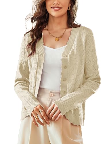 Purple Cardigan Sweater for Women Long Sleeve Button Down Sweater Lightweight Open Front Cardigan Shrug(Purple,M)