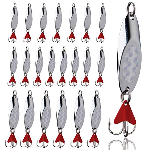 JSHANMEI Fishing Lures Spoons Hard Bait Jigs Metal Fishing Lure Spinnerbait with Treble Hooks Fishing Tackle Box for Salmon Bass Trout 5g 10pcs