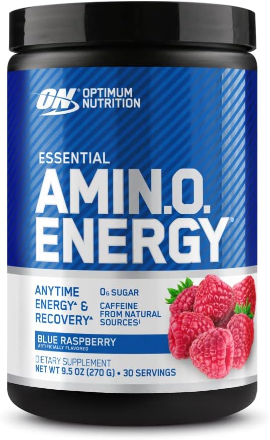 Optimum Nutrition Amino Energy - Pre Workout with Green Tea, BCAA, Amino Acids, Keto Friendly, Green Coffee Extract, Energy Powder - Blue Raspberry, 30 Servings (Packaging May Vary)