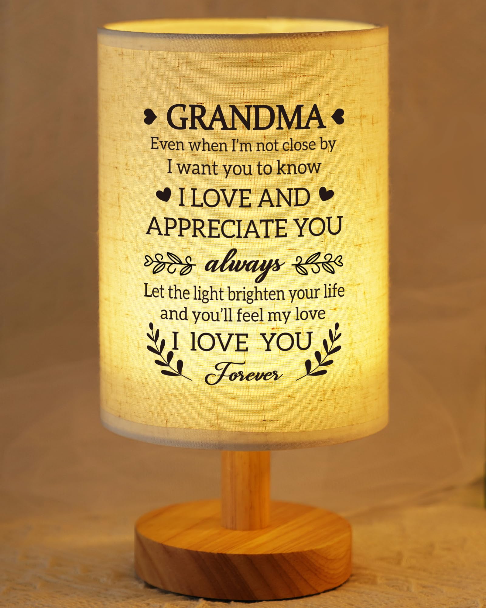 SUEHHYY Christmas Gifts for Grandma from Grandkids, to My Grandma Fabric Bedside Table Lamp Presents, Birthday Mothers Day Valentines Day Gifts for Grandma Grandmother