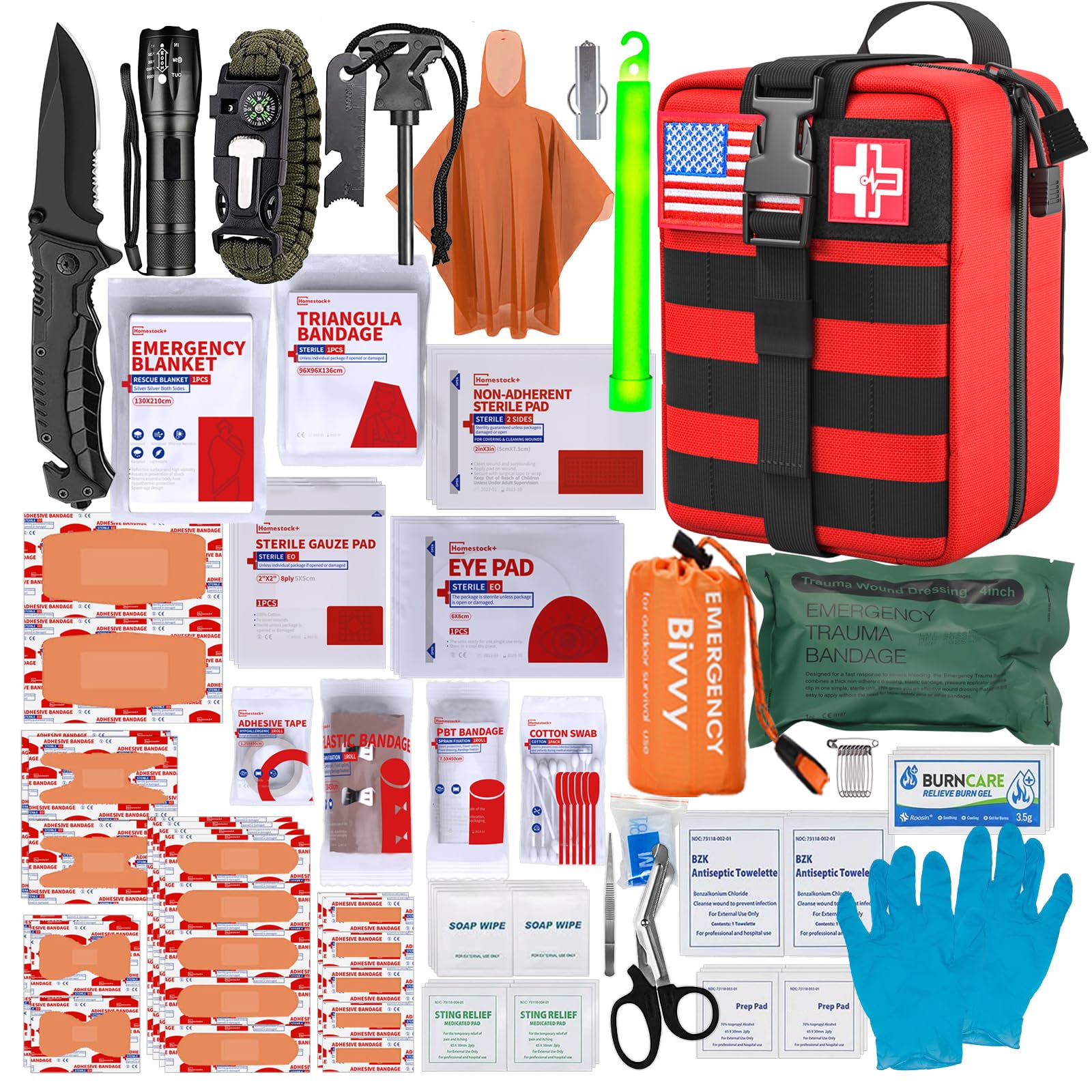 First Aid Kit,Survival Gear Outdoor Tactical Gear Set Military Grade Molle System for Camper Travel Hunting Hiking and Adventures(RED)