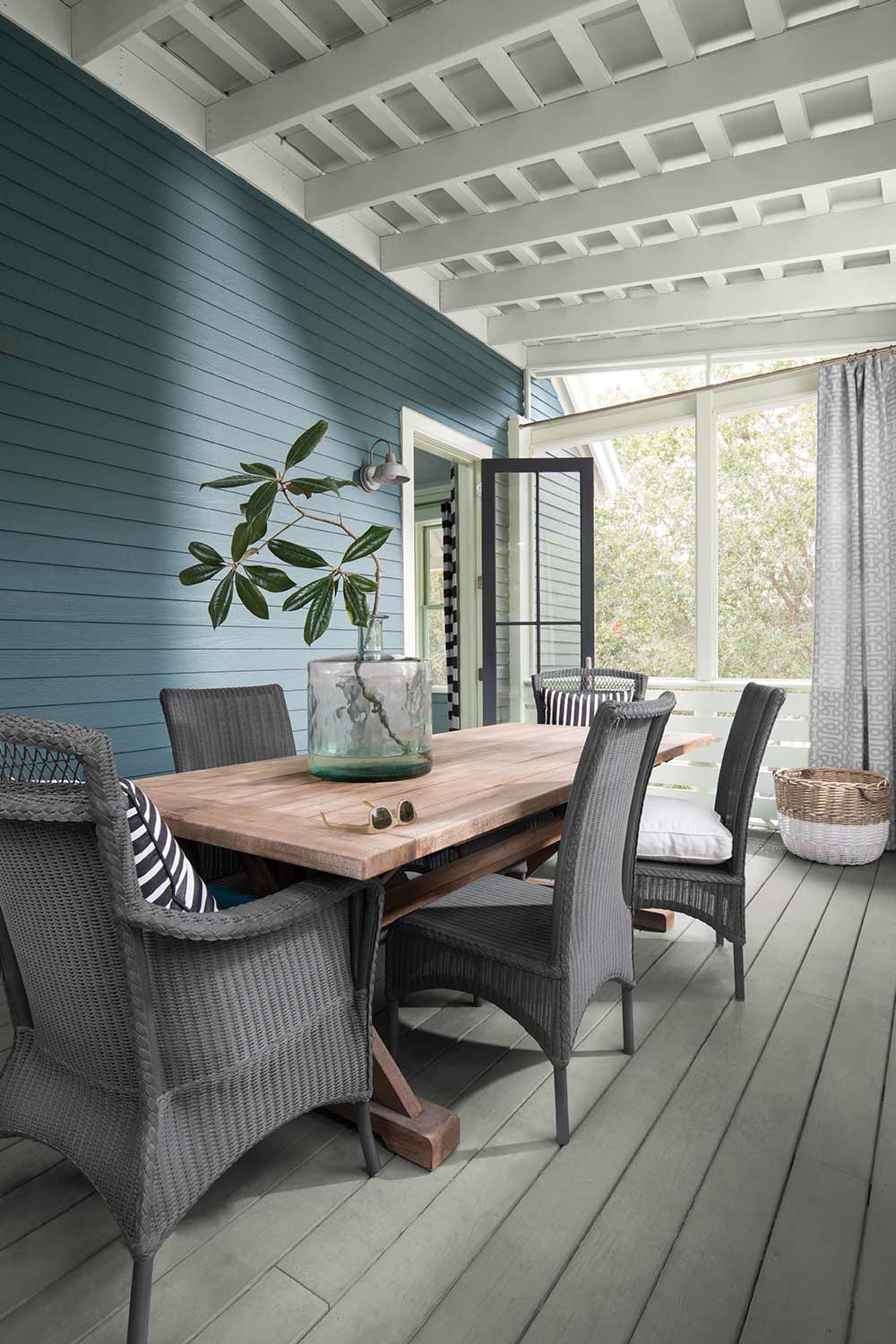 deck seating with chairs and a table