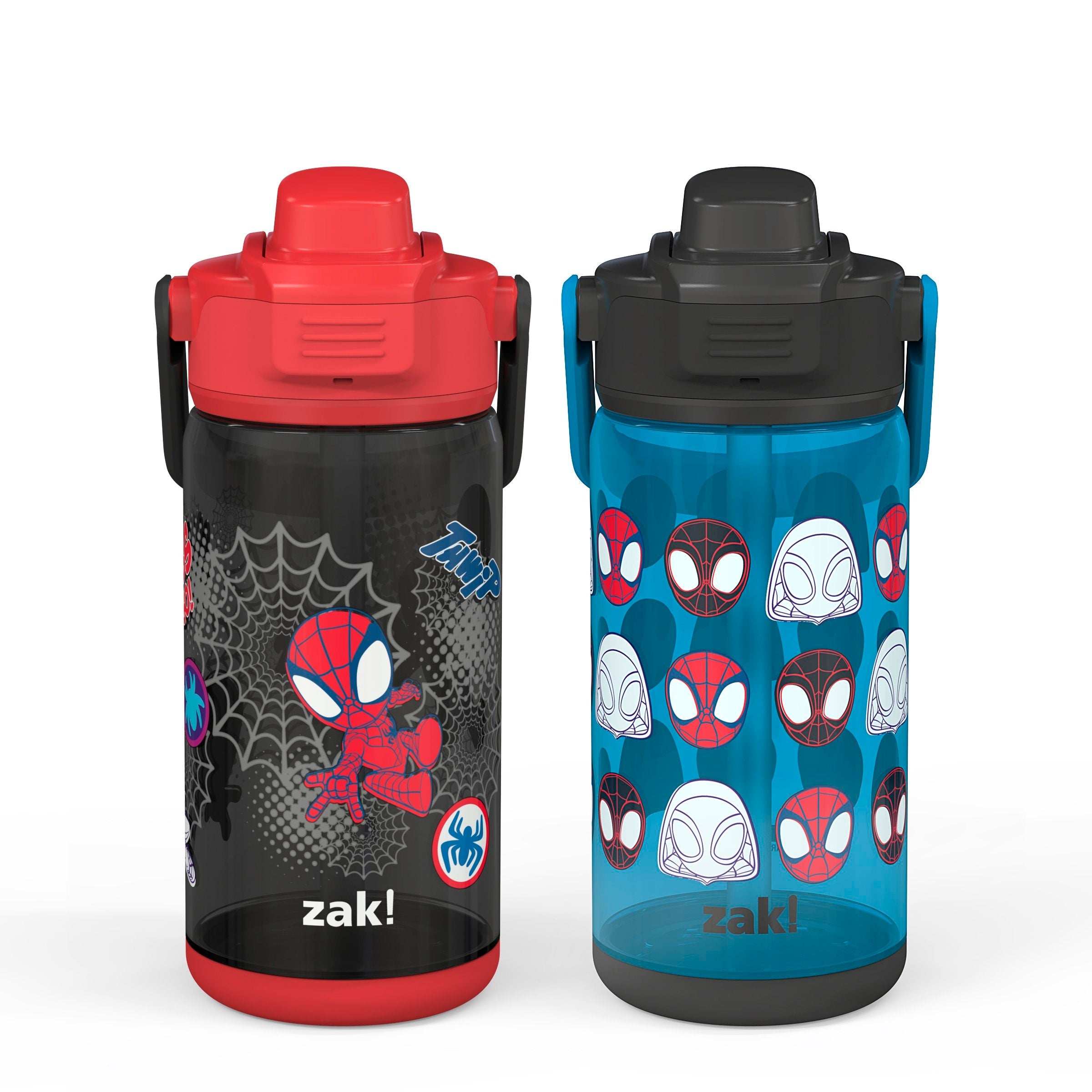 Zak Designs Marvel SpiderMan Kids Spout Cover and Built-in Carrying Loop  Made of Plastic Leak-Proof Water Bottle Design (16 oz BPA-Free) Red