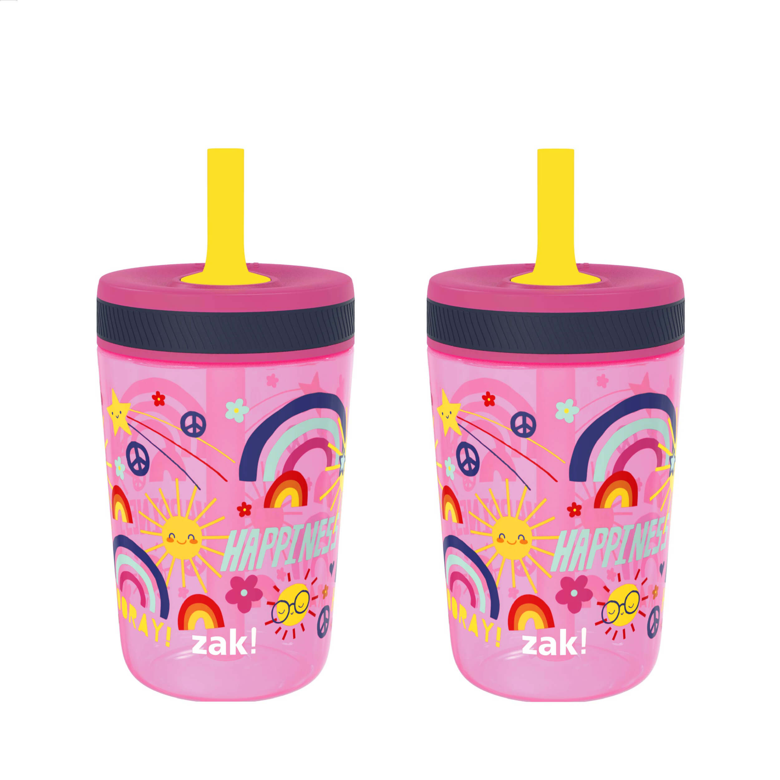 Zak Designs Kelso 15 oz Tumbler 2pc Set, (Campout) Non-BPA Leak-Proof Screw-On Lid with Straw Made of Durable Plastic and Silicone, Perfect Baby Cup