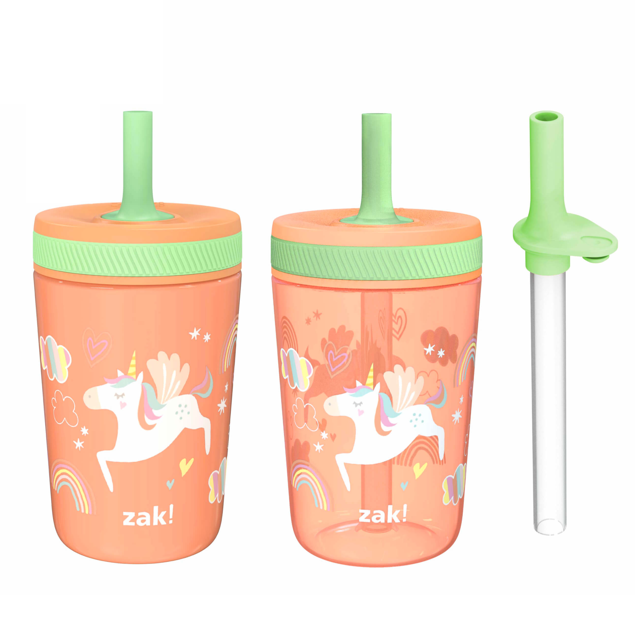 Zak Designs 3PC Kelso Straw Tumbler Set, 12oz Stainless Steel and 15oz Plastic, 2 Cups and 1 Bonus Straw, Leakproof and Perfect for Kids, Seashells