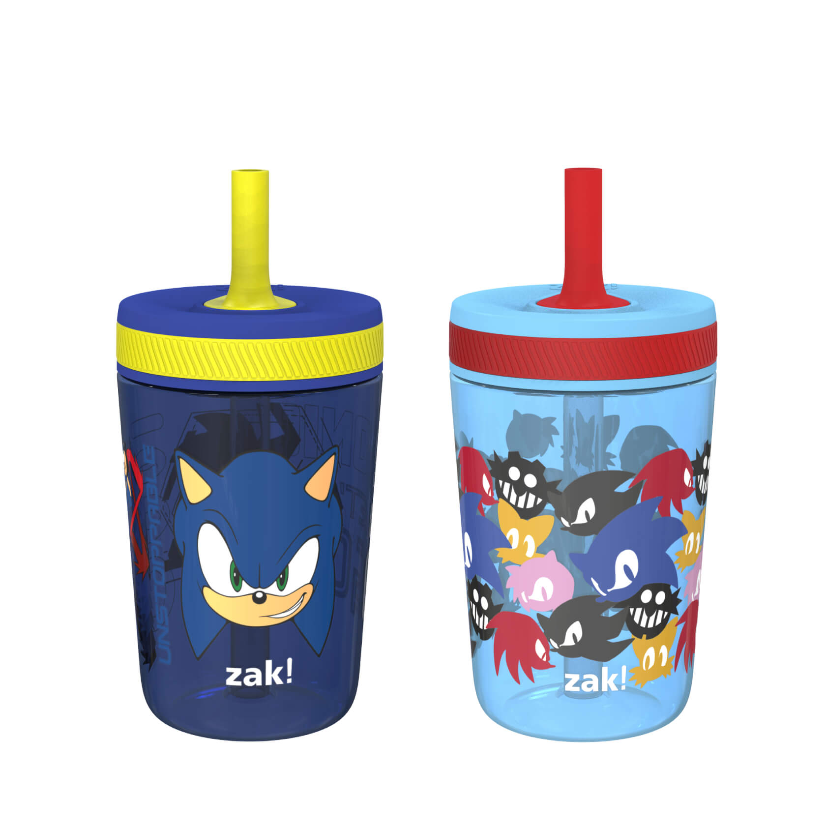 Zak Designs 12oz and 15oz 2-Pack Straw Tumbler Stainless Steel and Plastic  with Additional Straw Leakproof and Perfect for Kids, Baby Shark