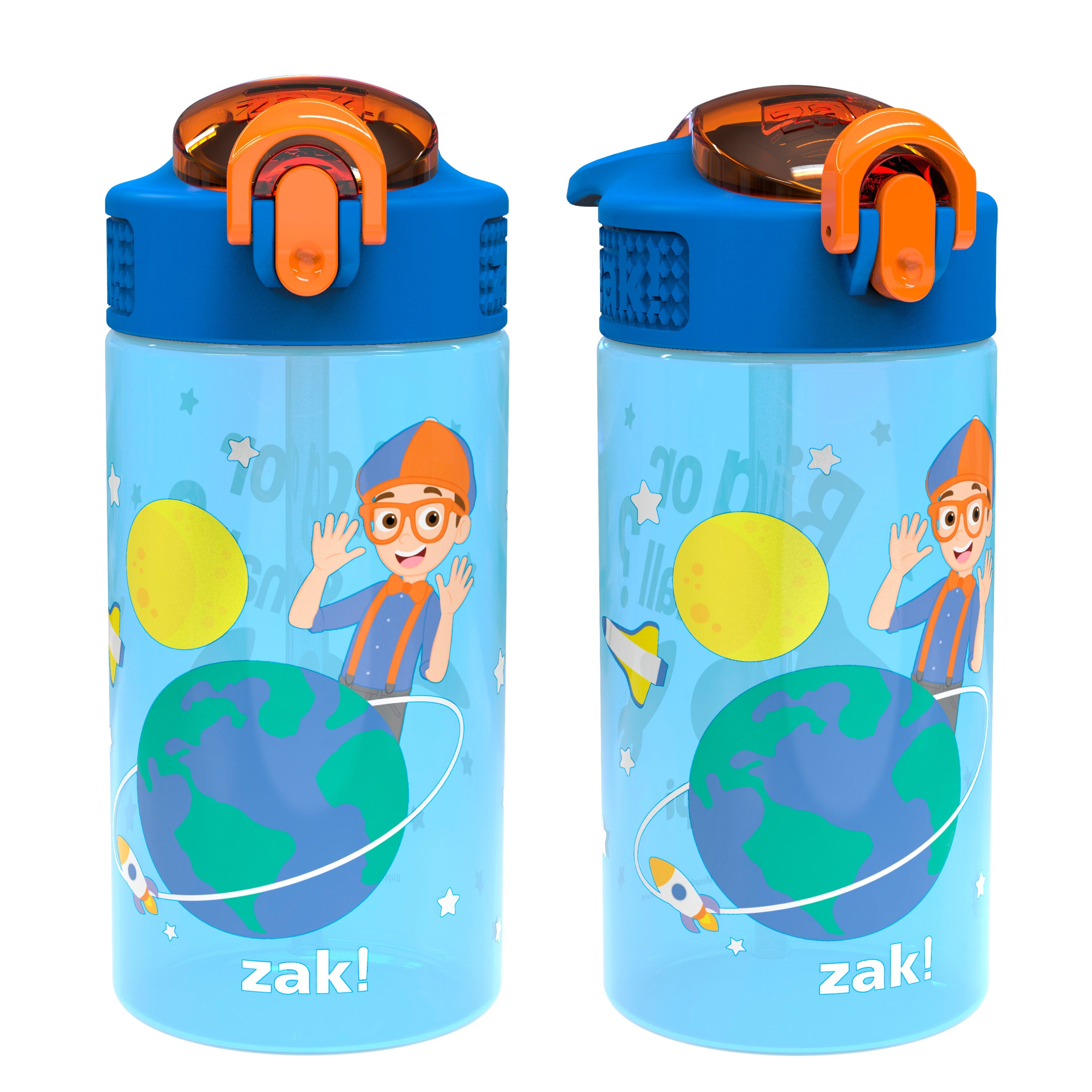 Zak Designs 15.5 oz Kids Water Bottle Stainless Steel with Push-Button Spout and Locking Cover, Paw Patrol Skye, Silver