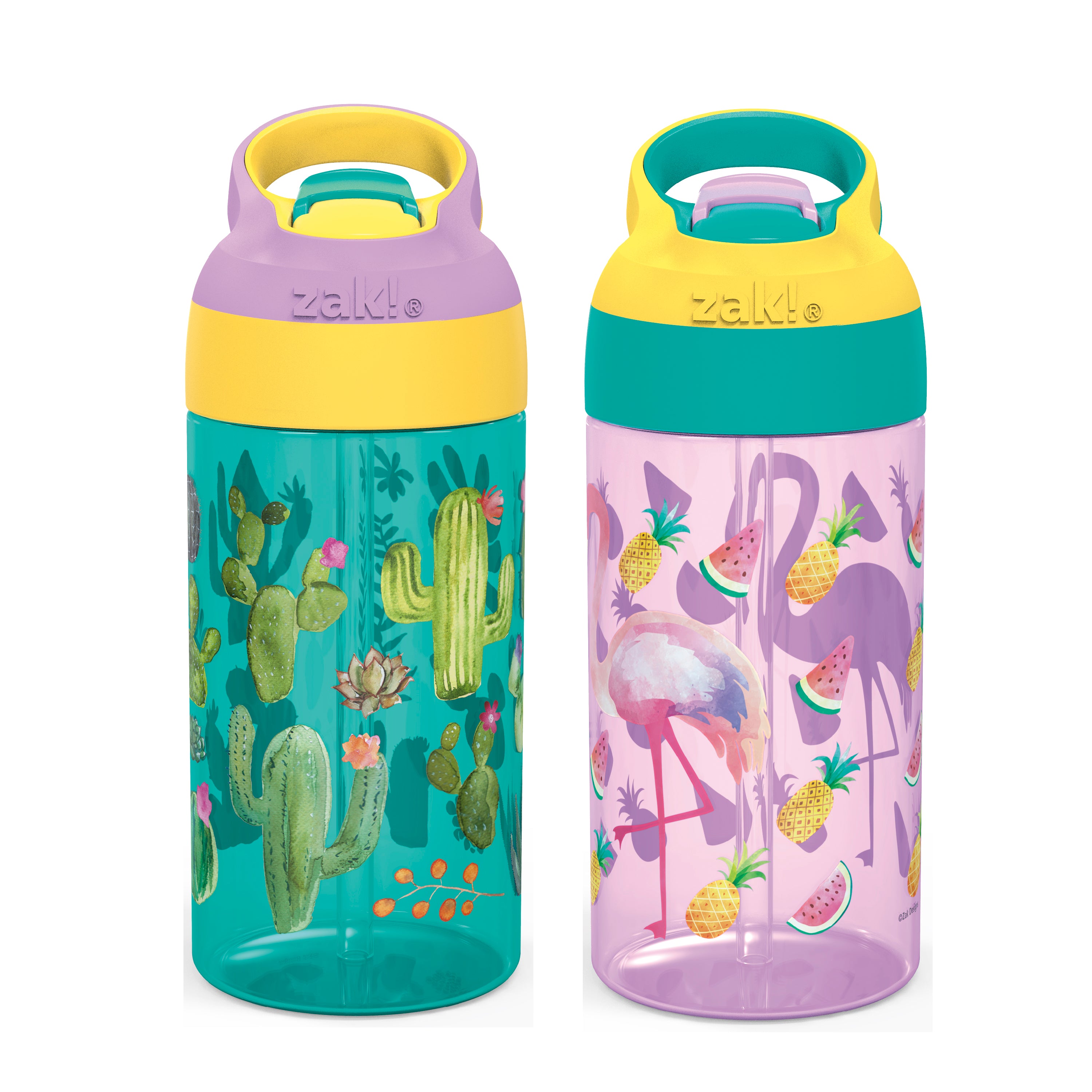 Zak Designs 16oz Plastic Kids' Water Bottle with Bumper and Antimicrobial Spout 'Spaceships-Zaksaurus