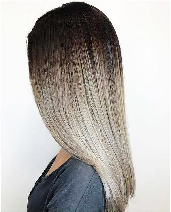 Stylish Deep Brown, Grey, and Gold Straight Hair