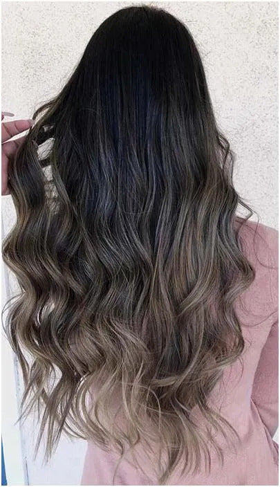 Soft Deep Brown to Ash-Gold Mid-length Curls