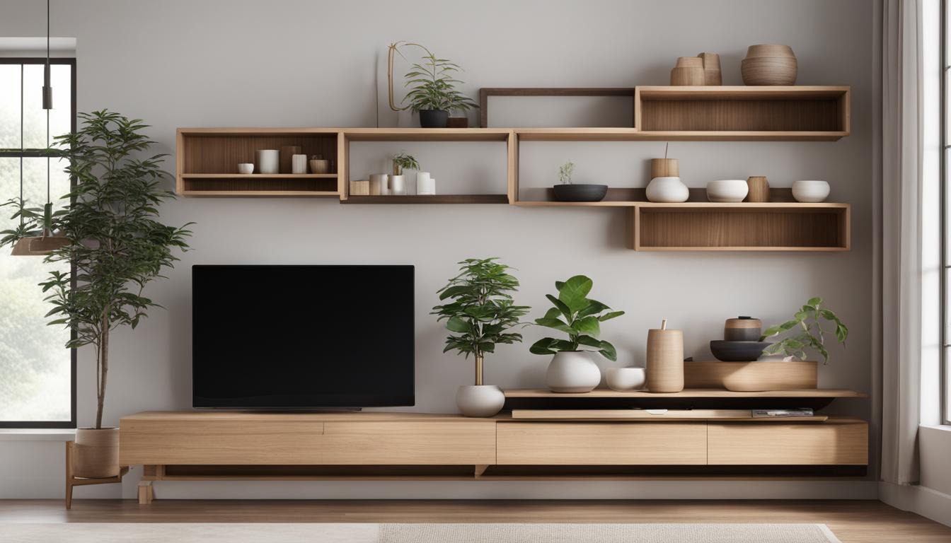 Japandi aesthetic with wall shelves