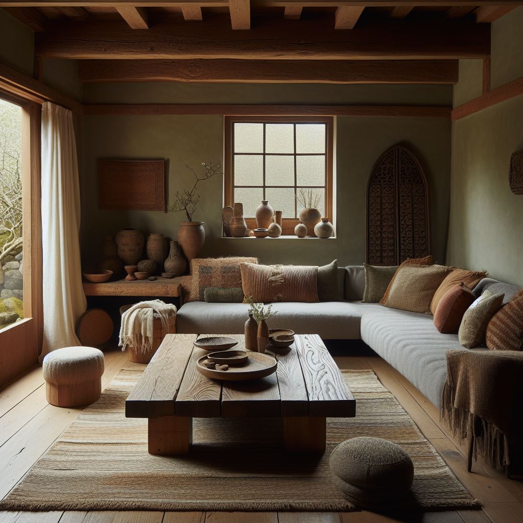 a serene rustic living room