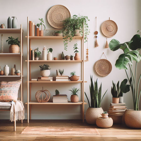 bookshelf and plants