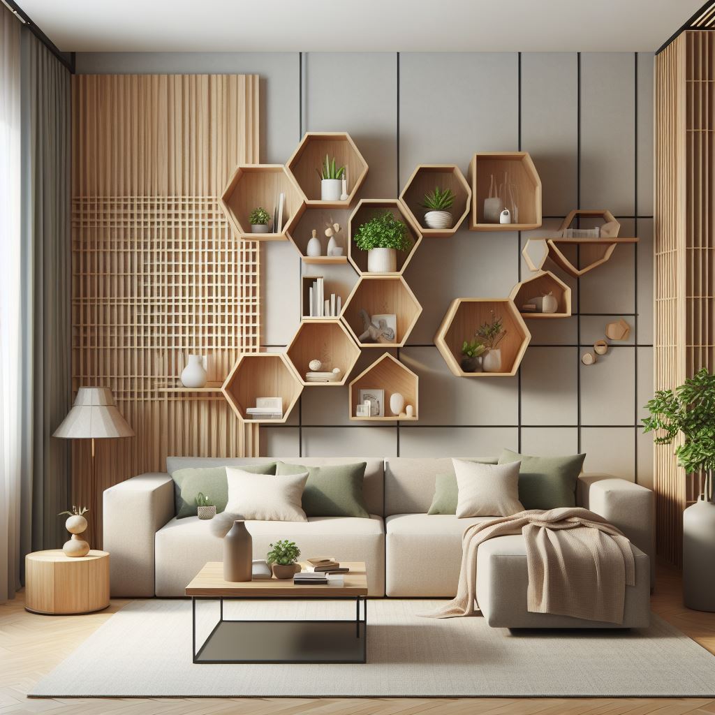 geometric design floating wall shelves