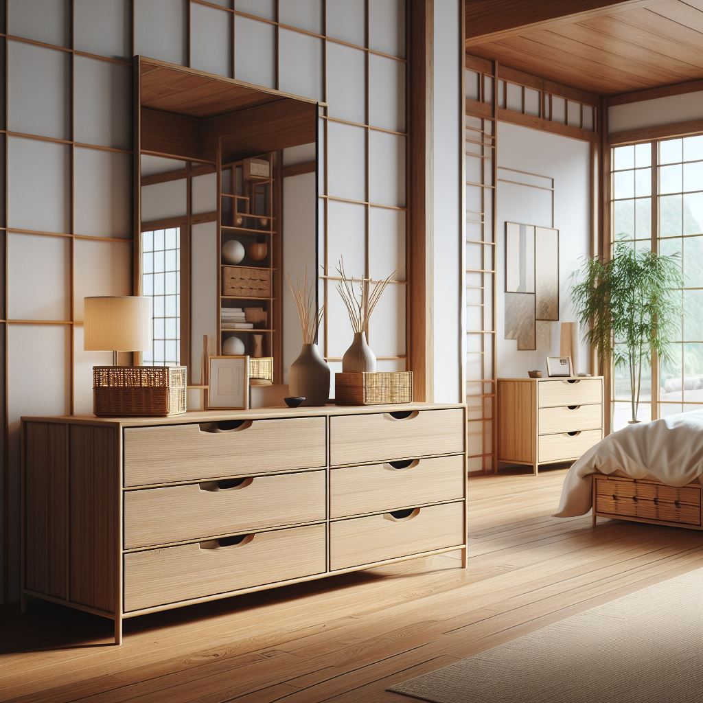 japandi dressers placed in a bedroom