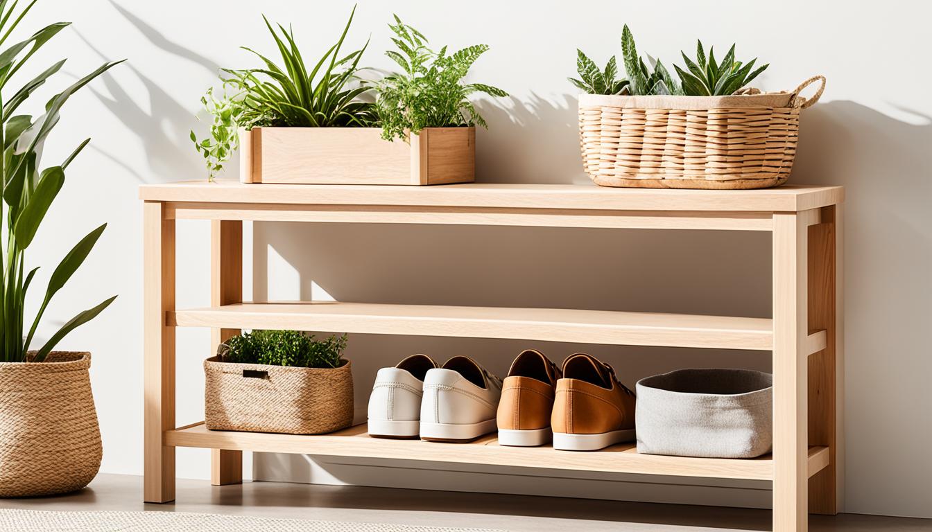 japandi shoe bench with storage ideas