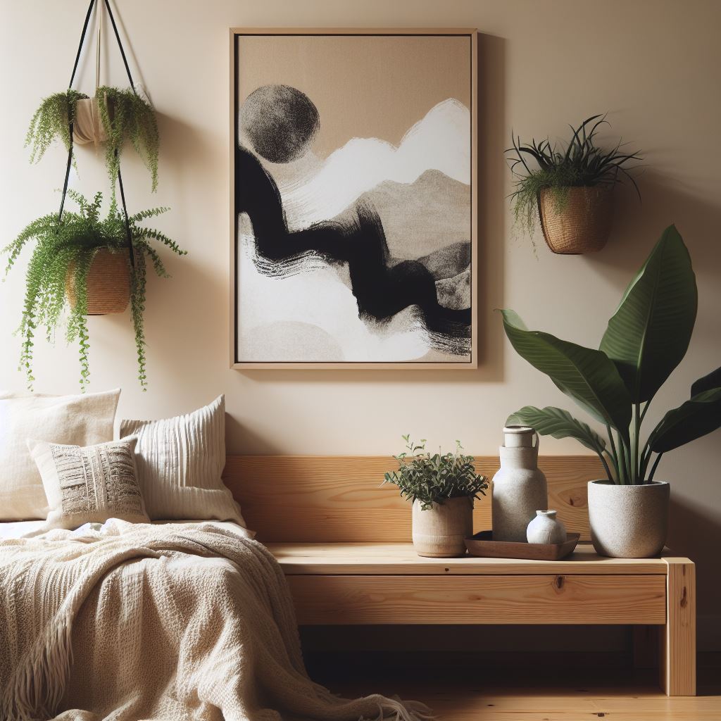 minimalist picture frame displayed within a Japandi-inspired interior.