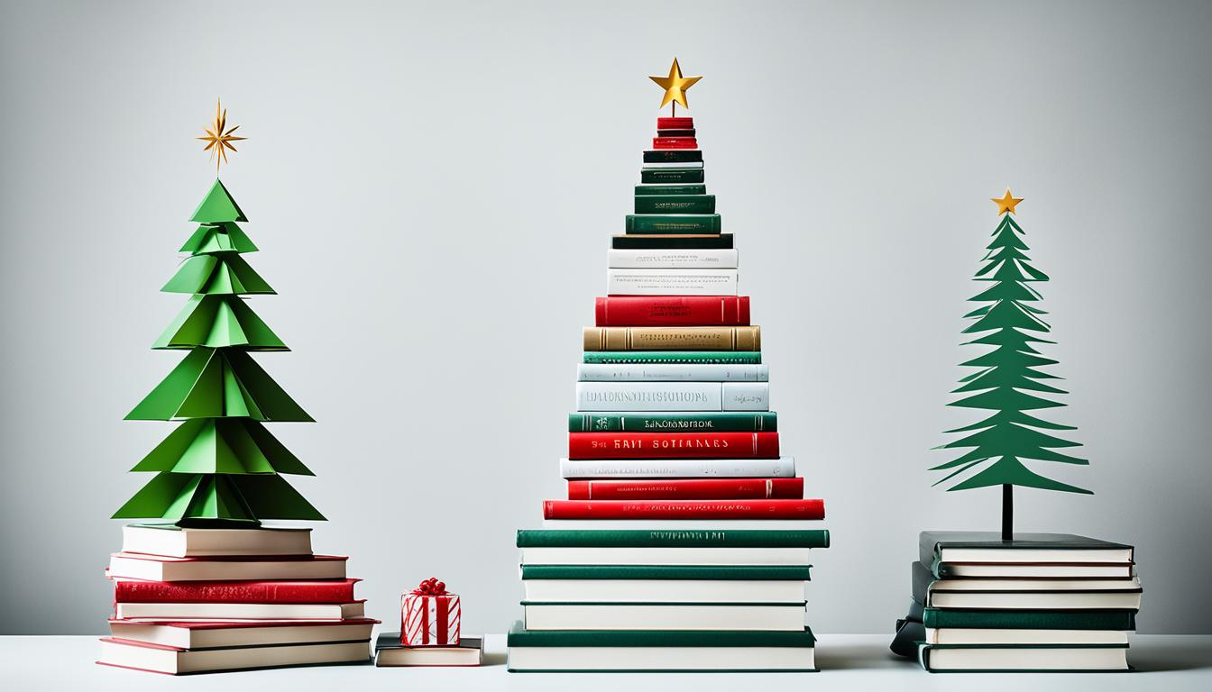 unconventional Christmas tree made of stacked books