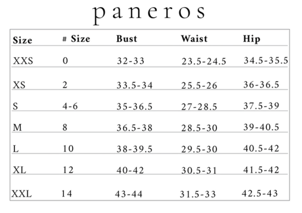 Paneros Size Chart