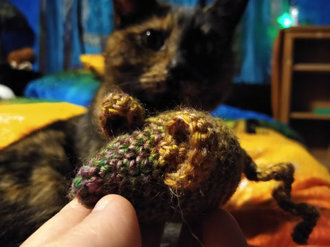 Diana and her hand crocheted, organically grown catnip infused nip (home grown cat nip. LOL)