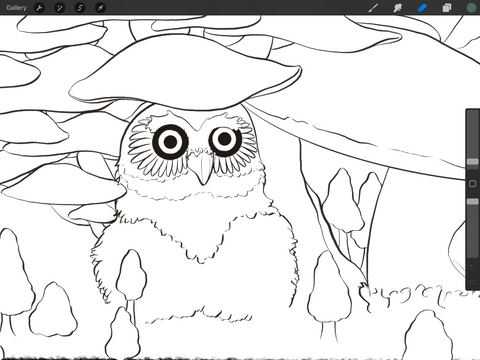detail of owl in linework stage