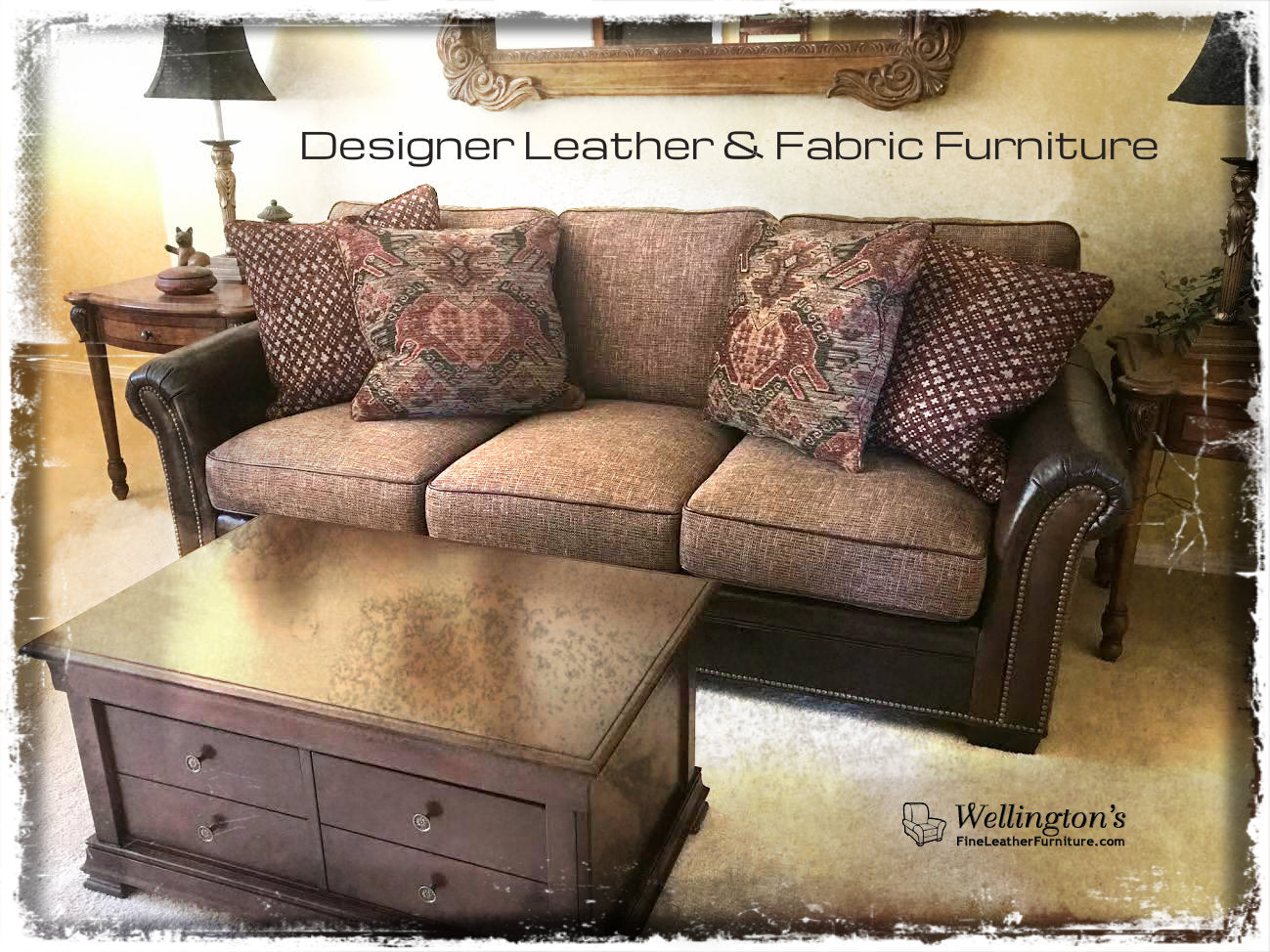 Designer Leather and Fabric Combination 