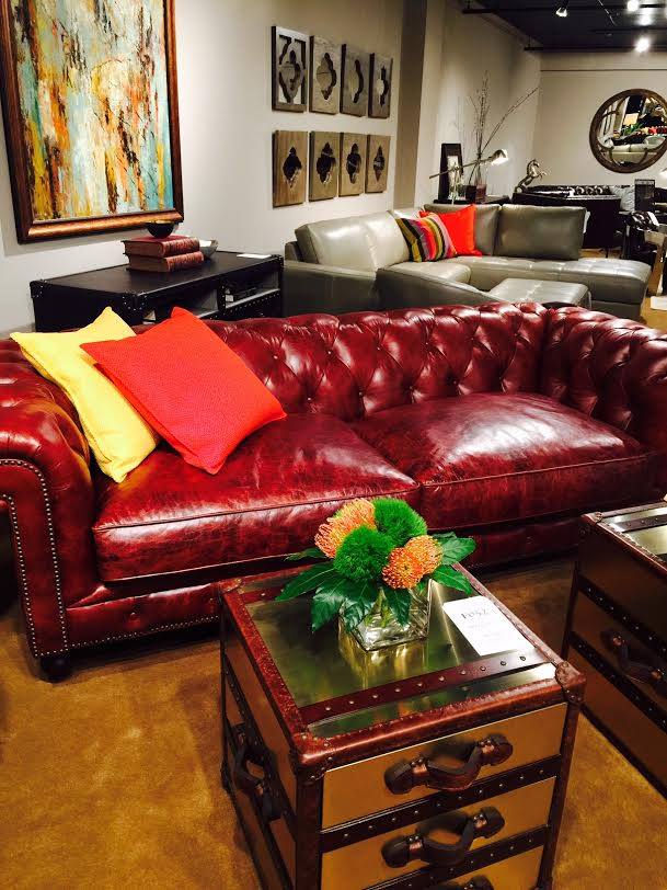 Custom Red Leather Sofa
