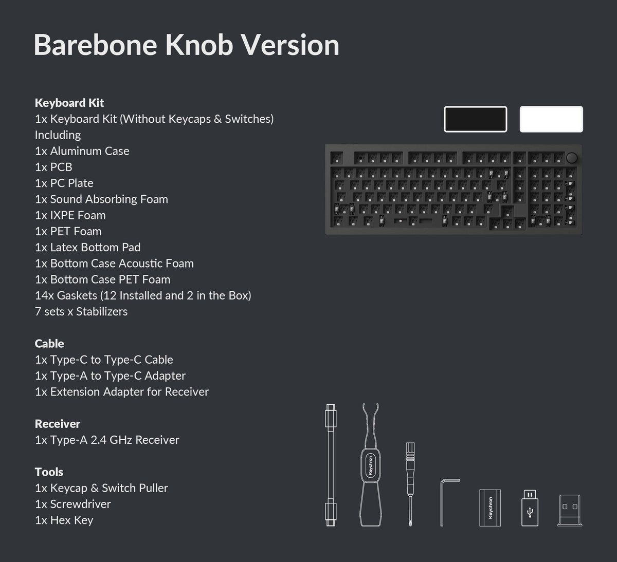 Package list of Keychron Q5 Max 96% Layout QMK/VIA Wireless Custom Mechanical Keyboard Barebone
