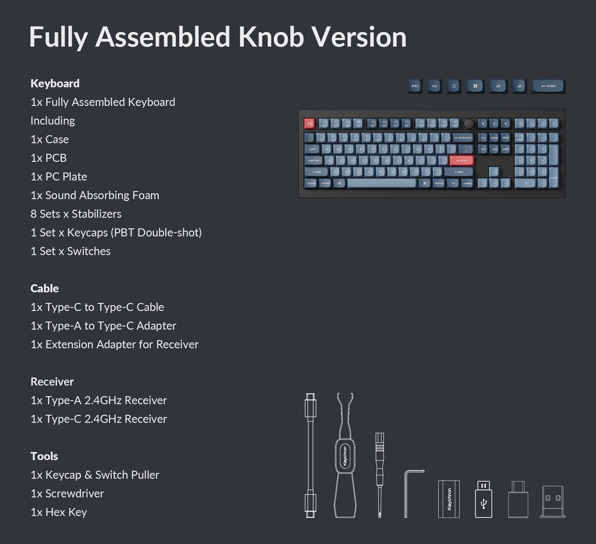 Packing list for V6 max fully assembled knob version