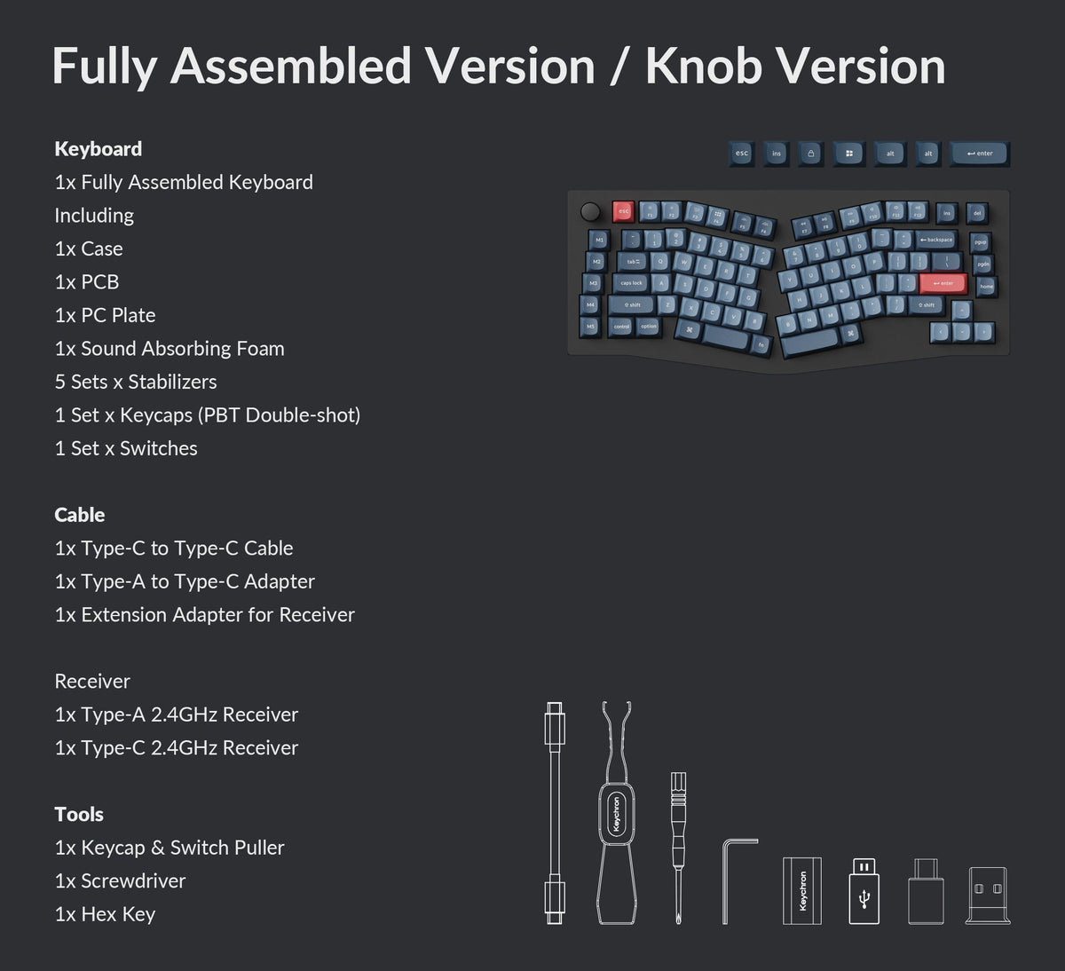 Packing list for V10 max fully assembled knob version