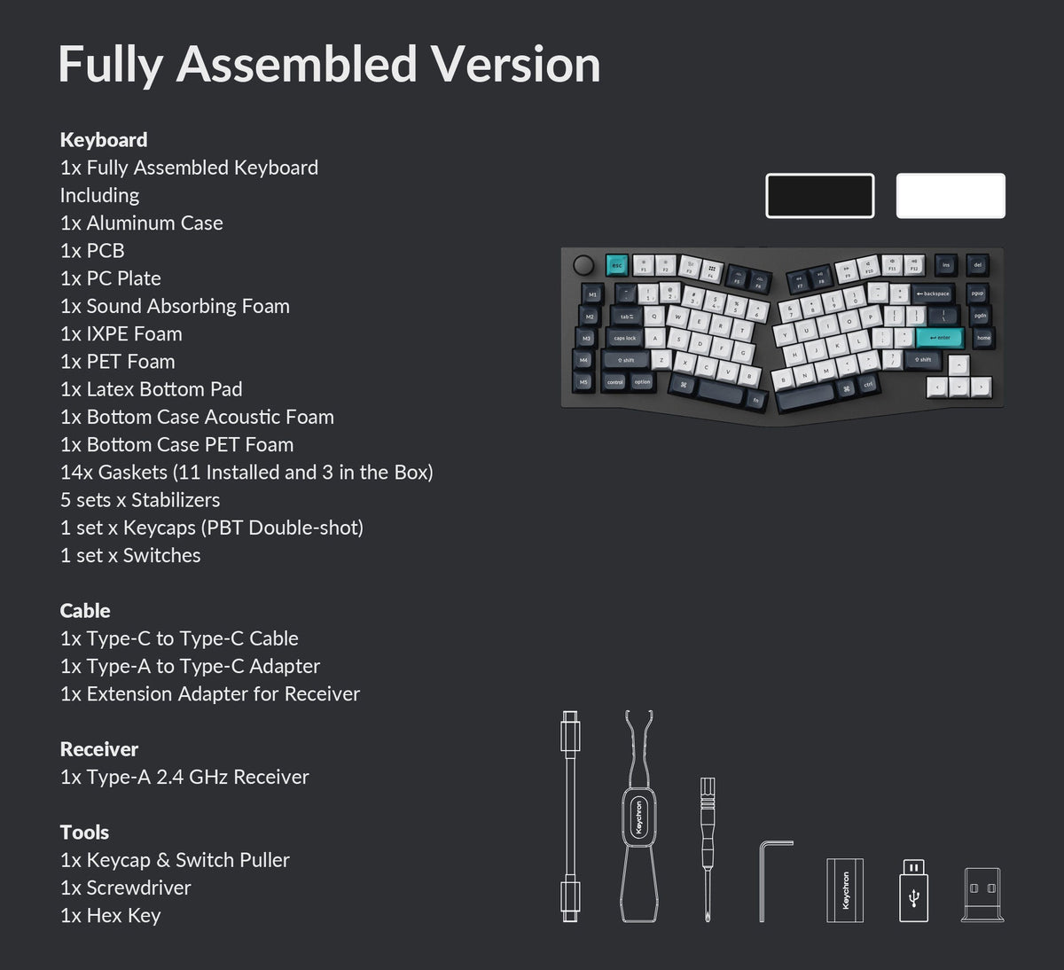 Packing list of Keychron Q10 Max (Alice Layout) QMK/VIA Wireless Custom Mechanical Keyboard