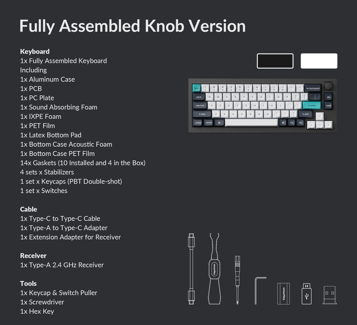 Package list of Keychron Q2 Max 65% Layout QMK/VIA Wireless Custom Mechanical Keyboard