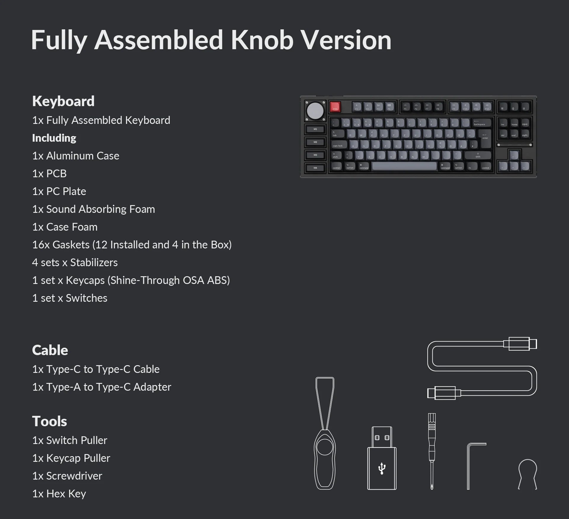 Packing list for Q3 Pro ISO fully assembled knob version