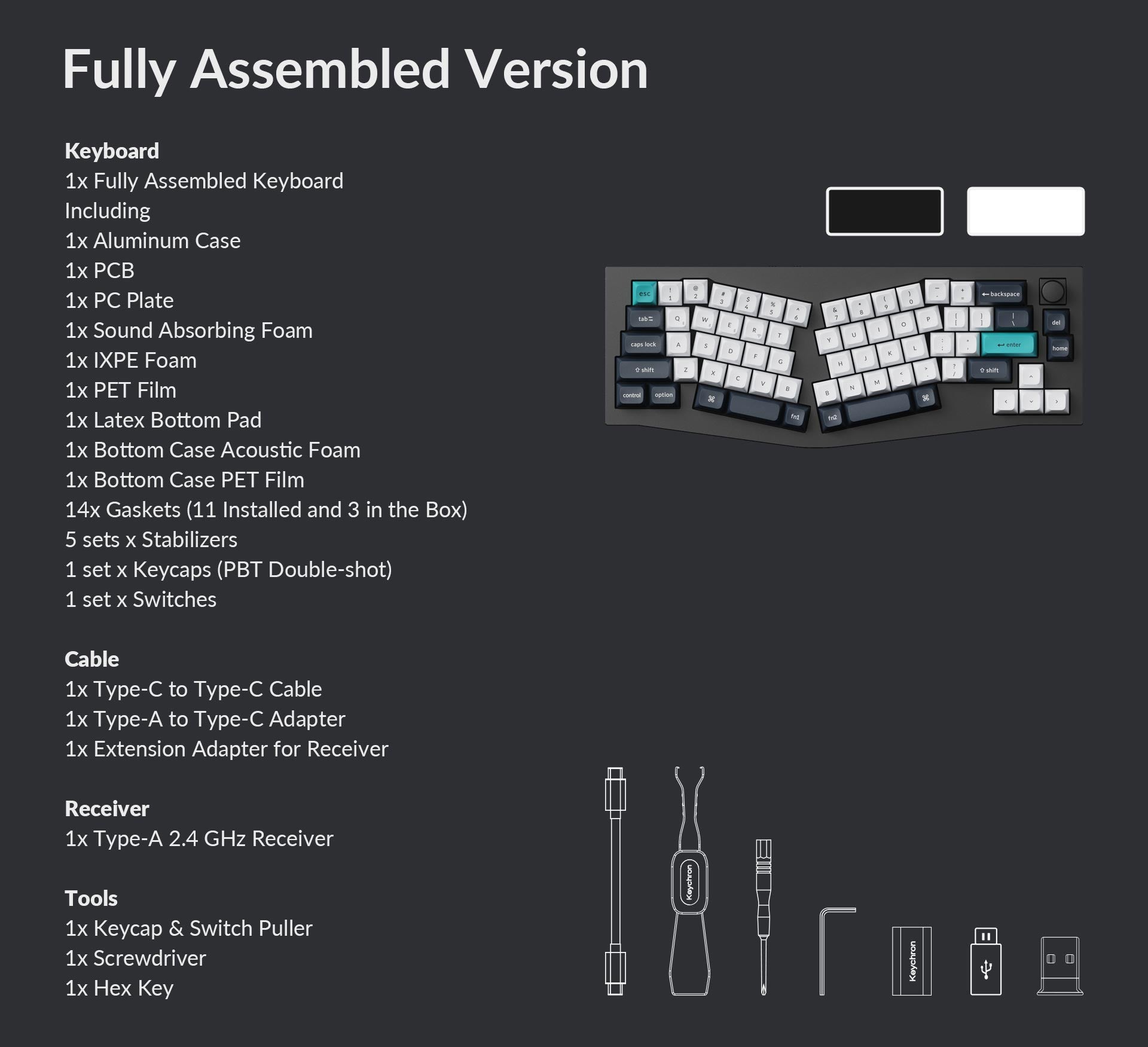 Packing list for Q8 Max fully assembled knob version