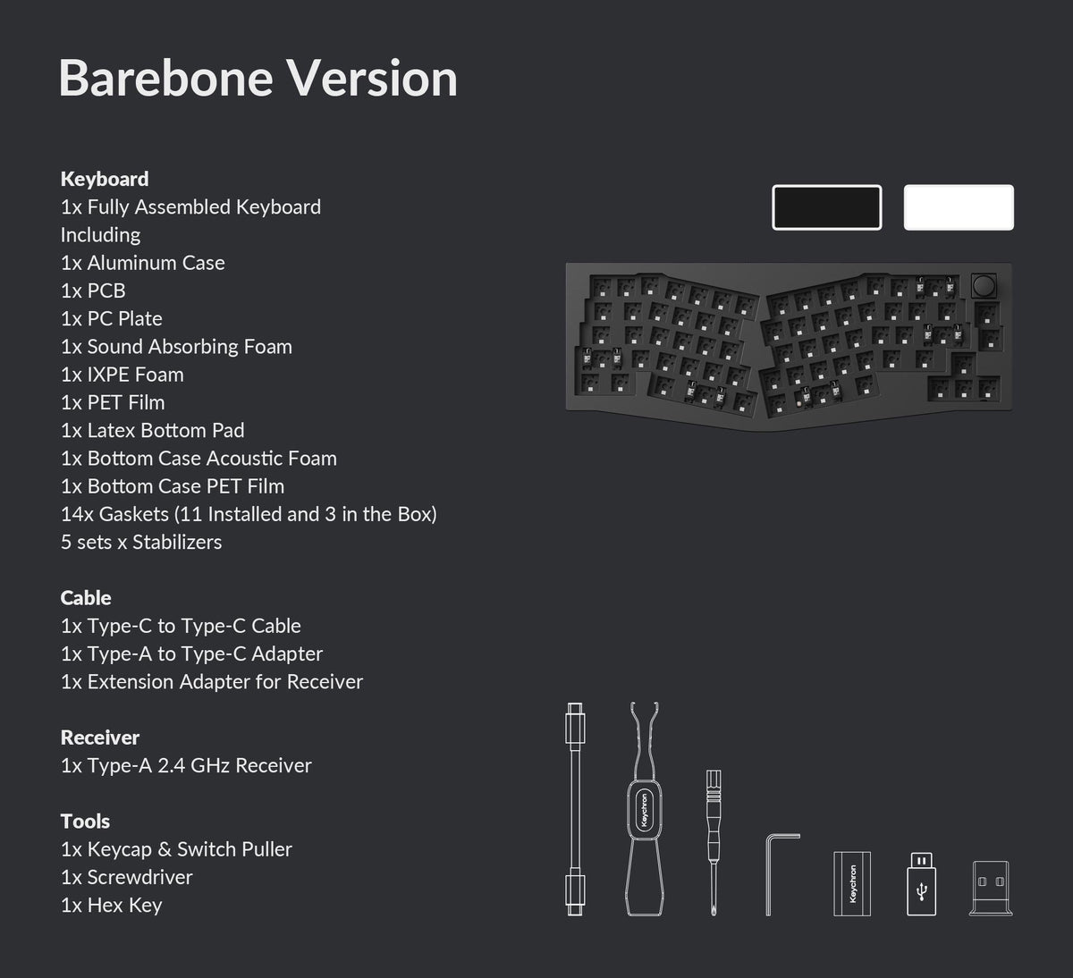 Packing list of Keychron Q8 Max (Alice Layout) QMK/VIA Wireless Custom Mechanical Keyboard