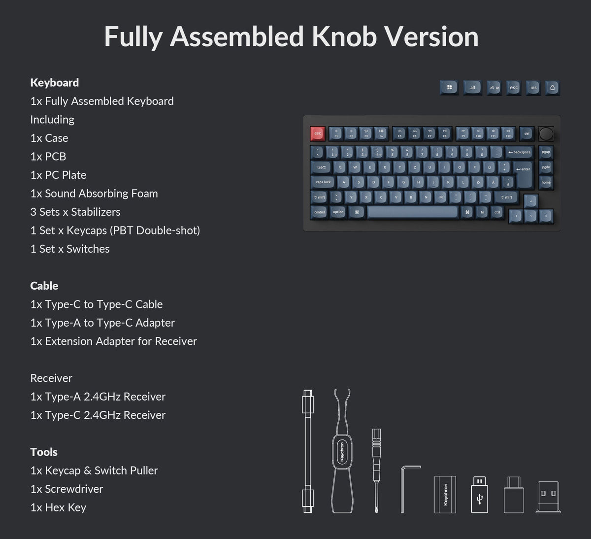 Keychron V1 Max QMK/VlA Wireless Custom Keyboard 75% ISO Layout