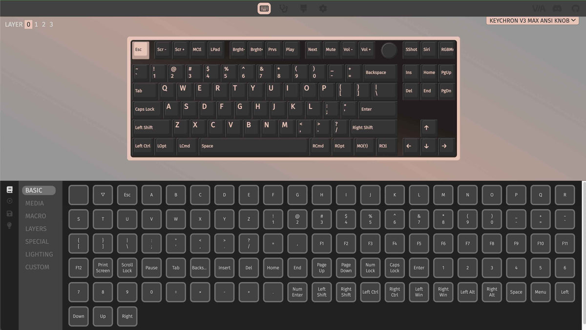 VIA Software of Keychron V3 Max QMK/VIA Wireless Custom Mechanical Keyboard